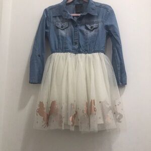 Whimsical Denim and Tulle Dress with Animal Print